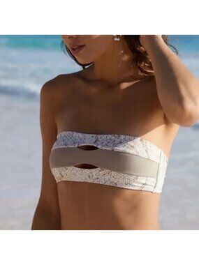 PQ Cobra Taupe Bandeau Bikini Top With Halter Tie Cut-Out Detail
